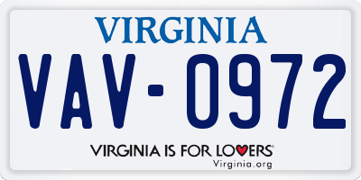 VA license plate VAV0972