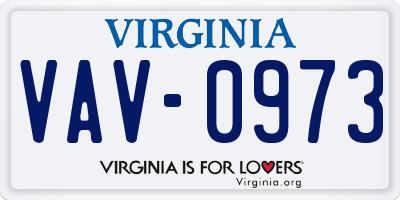 VA license plate VAV0973