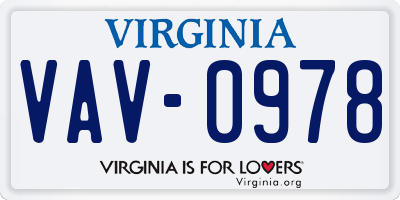 VA license plate VAV0978