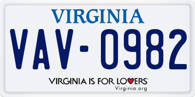 VA license plate VAV0982