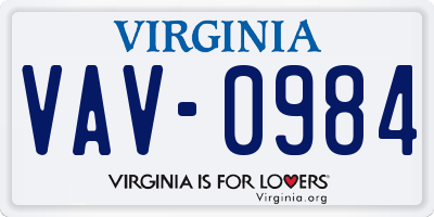 VA license plate VAV0984
