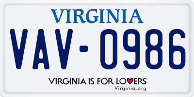 VA license plate VAV0986