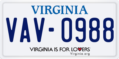 VA license plate VAV0988