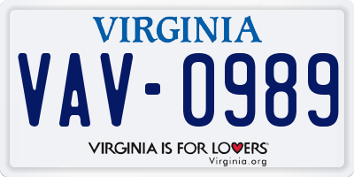 VA license plate VAV0989