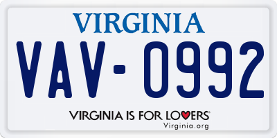VA license plate VAV0992