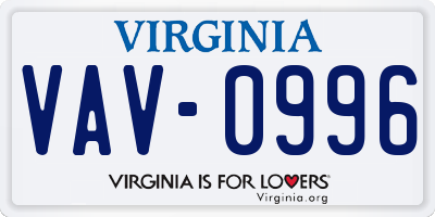 VA license plate VAV0996