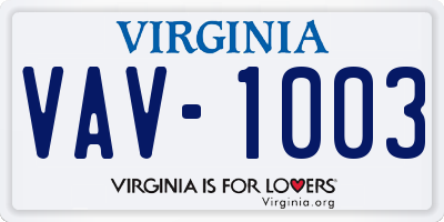 VA license plate VAV1003