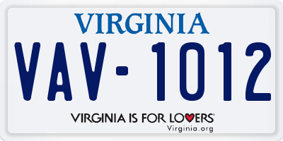 VA license plate VAV1012