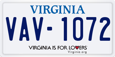 VA license plate VAV1072