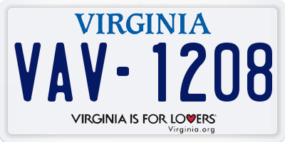 VA license plate VAV1208