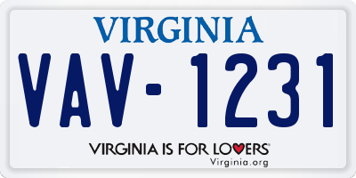 VA license plate VAV1231