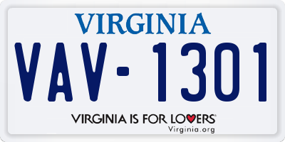 VA license plate VAV1301