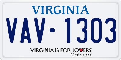 VA license plate VAV1303