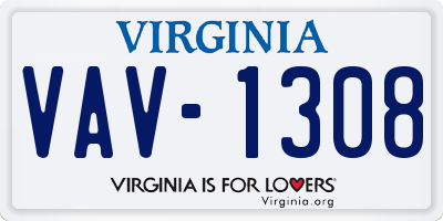 VA license plate VAV1308