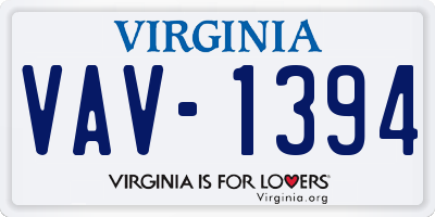 VA license plate VAV1394