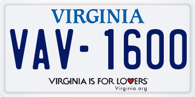 VA license plate VAV1600