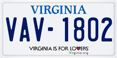 VA license plate VAV1802