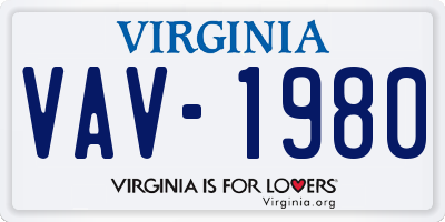 VA license plate VAV1980