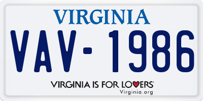 VA license plate VAV1986