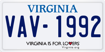 VA license plate VAV1992