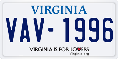 VA license plate VAV1996