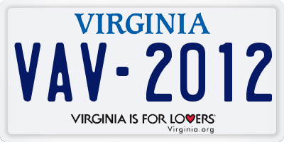 VA license plate VAV2012