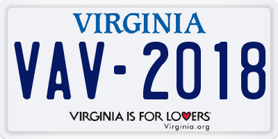 VA license plate VAV2018