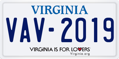 VA license plate VAV2019