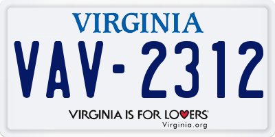 VA license plate VAV2312