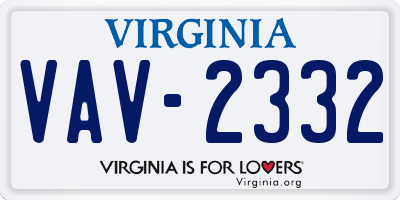VA license plate VAV2332