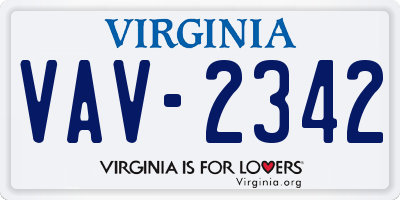 VA license plate VAV2342