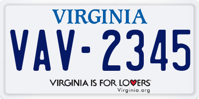 VA license plate VAV2345
