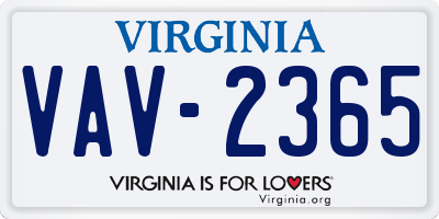 VA license plate VAV2365