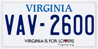 VA license plate VAV2600