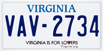 VA license plate VAV2734