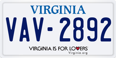 VA license plate VAV2892