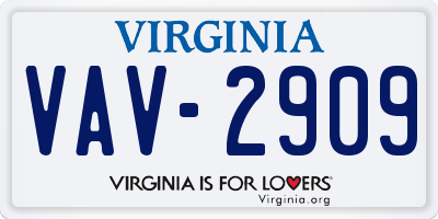VA license plate VAV2909