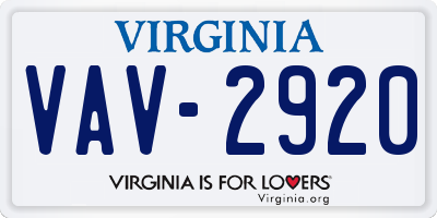 VA license plate VAV2920