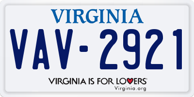 VA license plate VAV2921