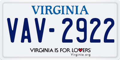 VA license plate VAV2922