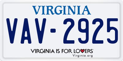 VA license plate VAV2925