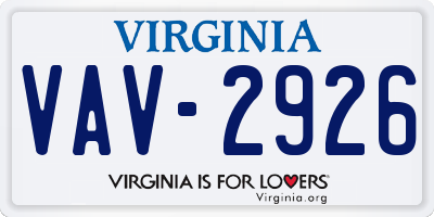 VA license plate VAV2926