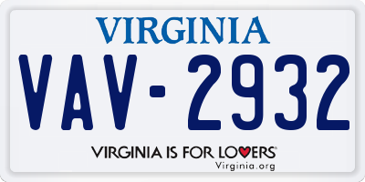 VA license plate VAV2932