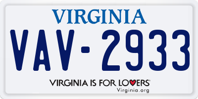 VA license plate VAV2933
