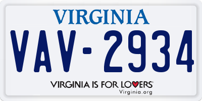 VA license plate VAV2934
