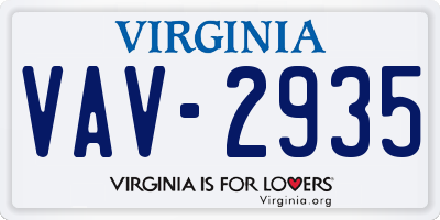 VA license plate VAV2935