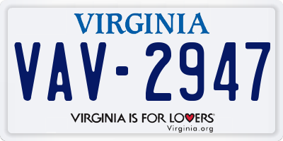 VA license plate VAV2947