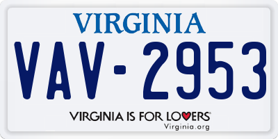 VA license plate VAV2953
