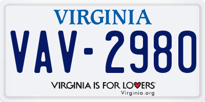 VA license plate VAV2980