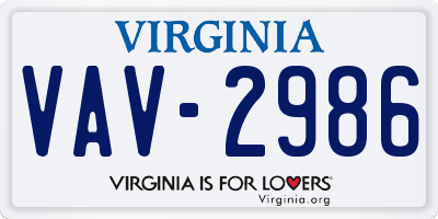 VA license plate VAV2986